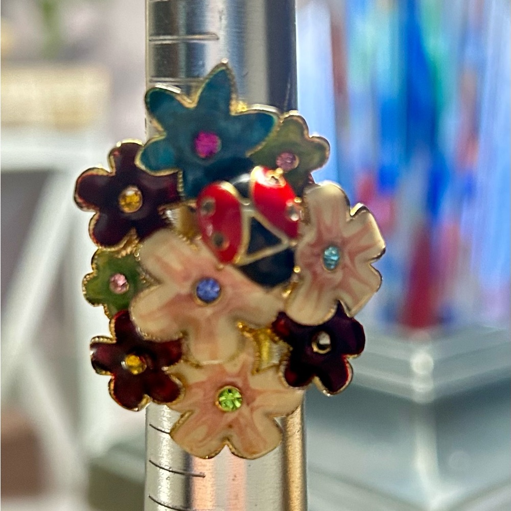 Aldo Colorful Floral Ladybug Ring
